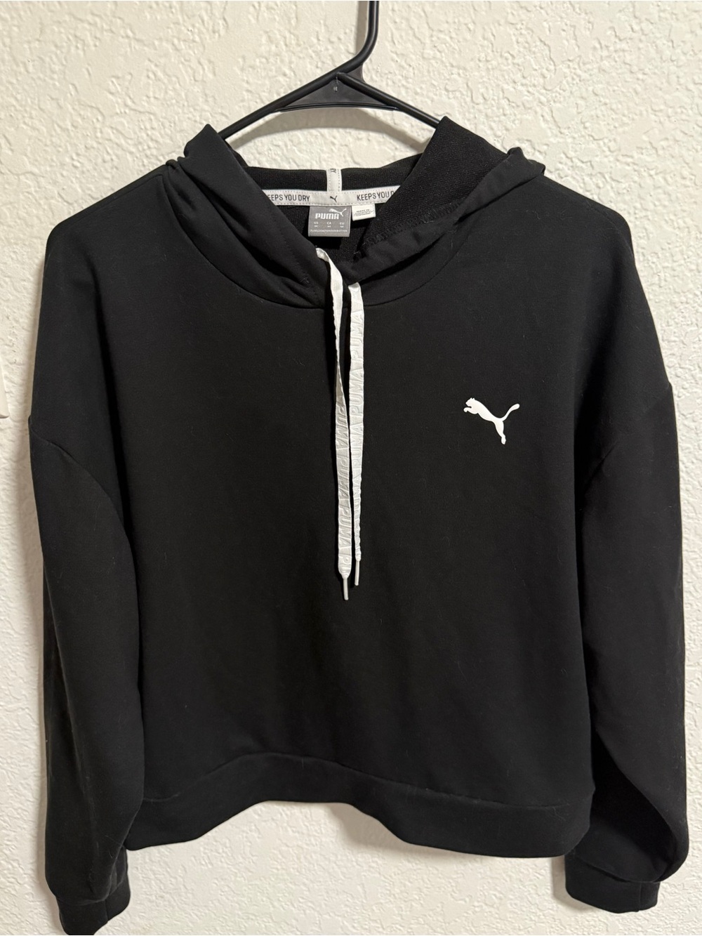 Puma Black Hoodie with White Puma Logo and Drawstrings